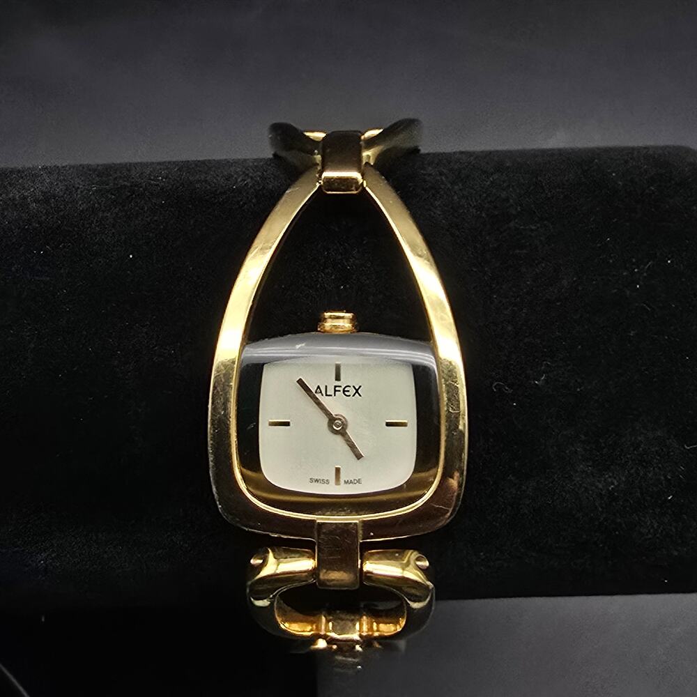 Womens Alfex Swiss Made Watch Gold Tone Links Small Petite WORKS